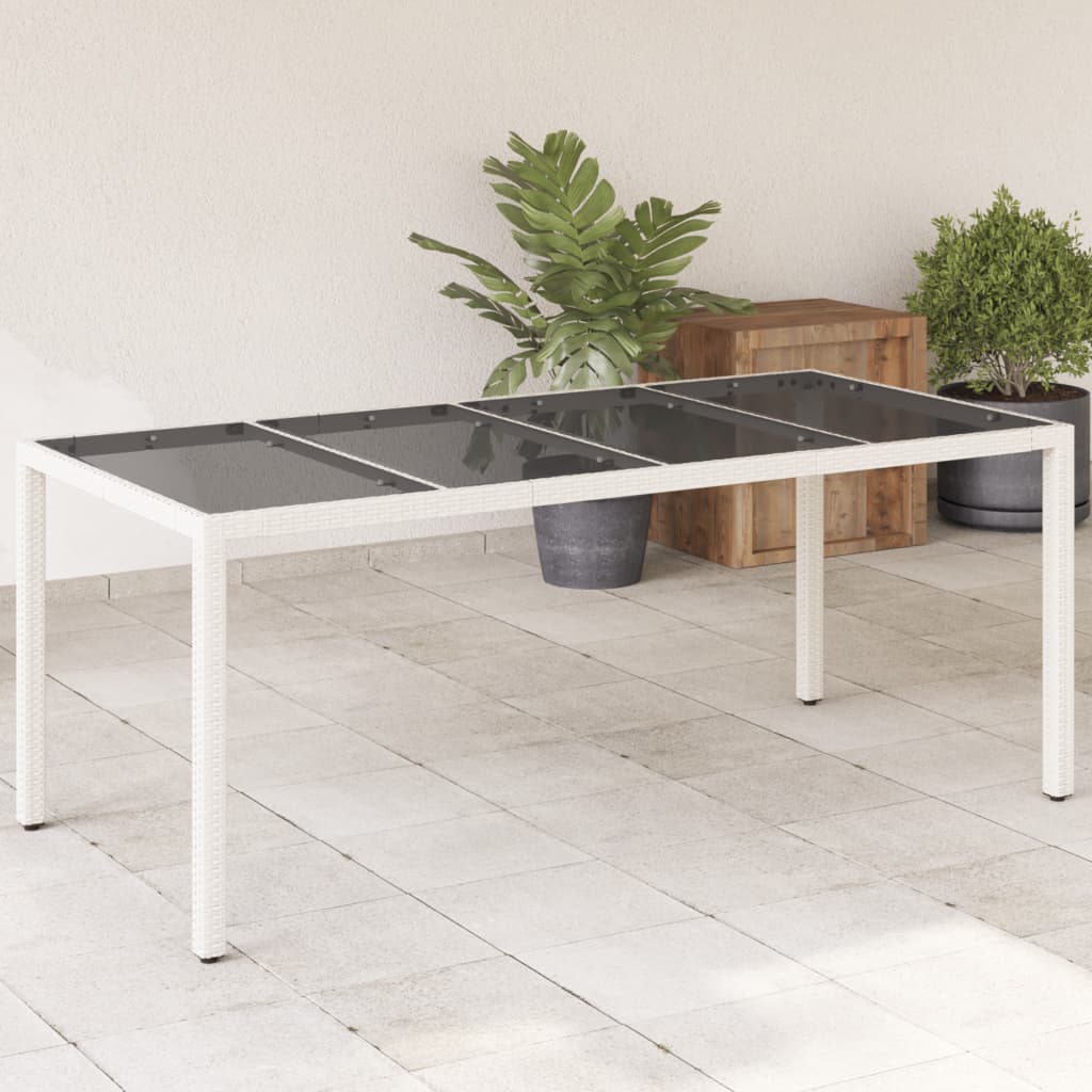 Garden Table with Glass Top White 190x90x75 cm Poly Rattan - Merkel Designers
