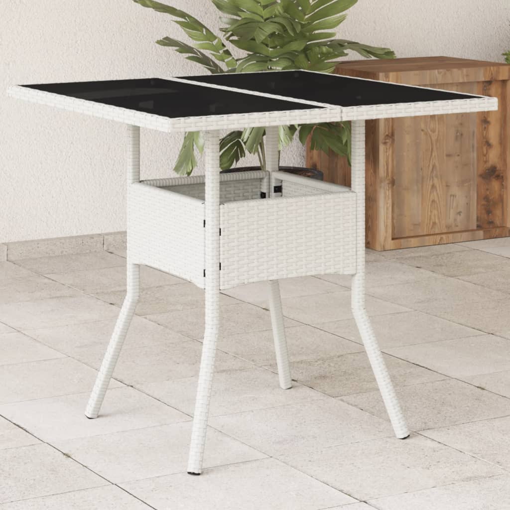 Garden Table with Glass Top White 80x80x75 cm Poly Rattan - Style and Chic