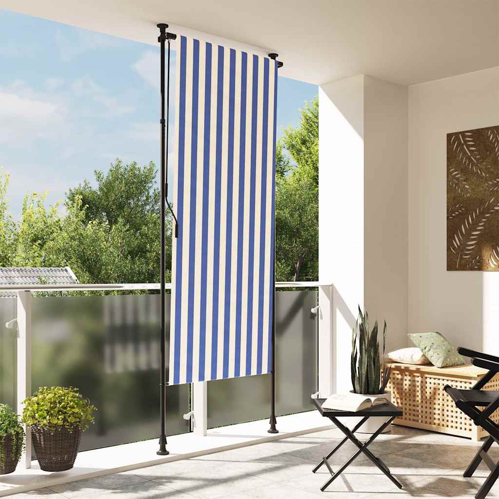 Outdoor Roller Blind Blue and White 100x270 cm Fabric&Steel - Direct Imports