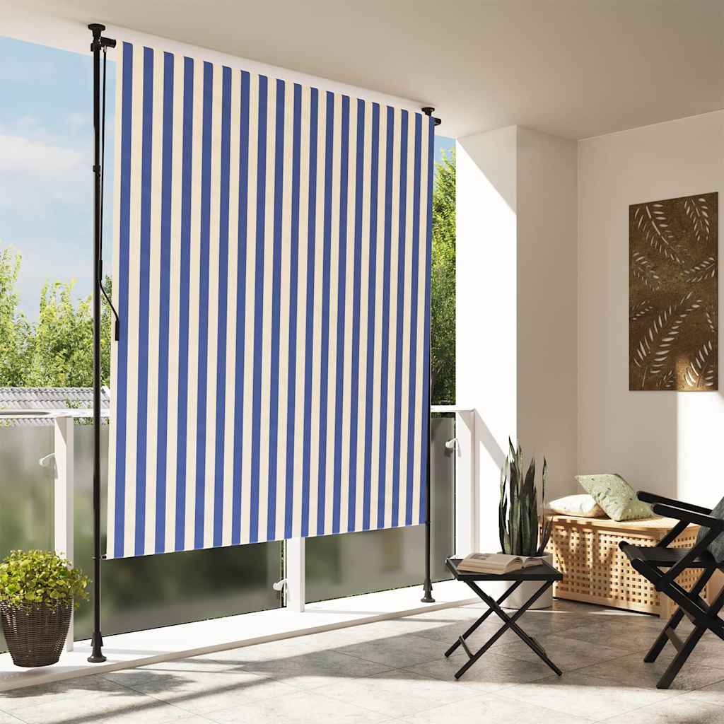Outdoor Roller Blind Blue and White 200x270 cm Fabric&Steel - Charlotte Dunes