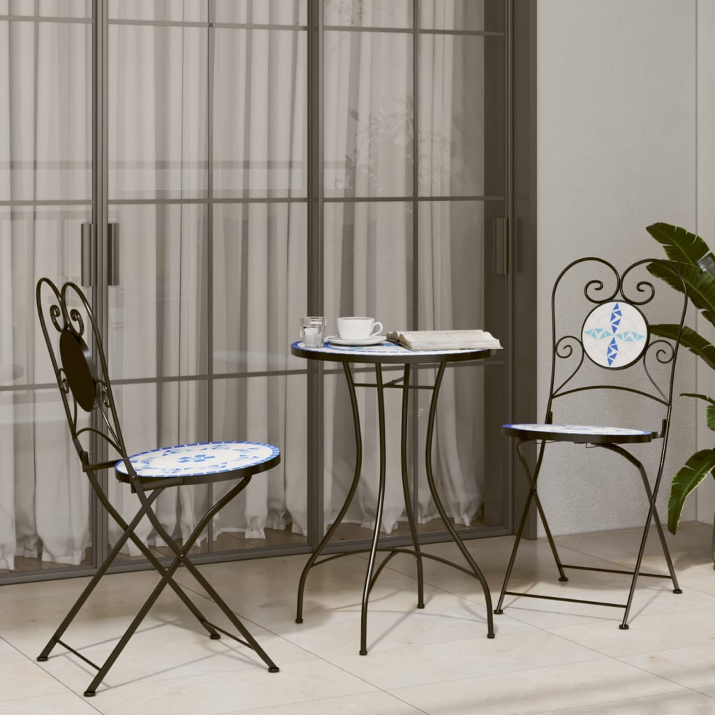 Mosaic Bistro Set Blue and White Iron and Ceramic - Decor Base