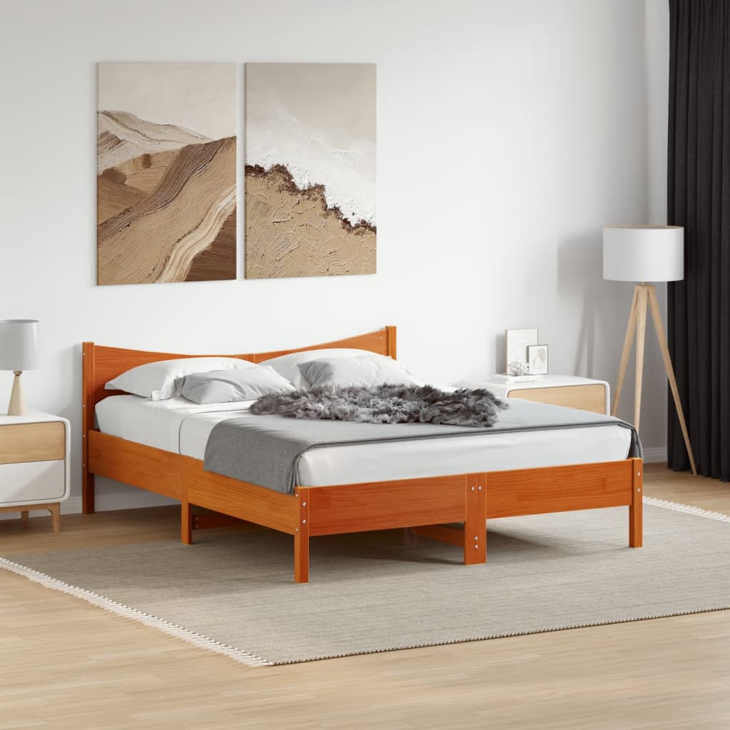 Bedframe Wax Brown 150x200cm King Size Solid Wood Pine - Merkel Designers