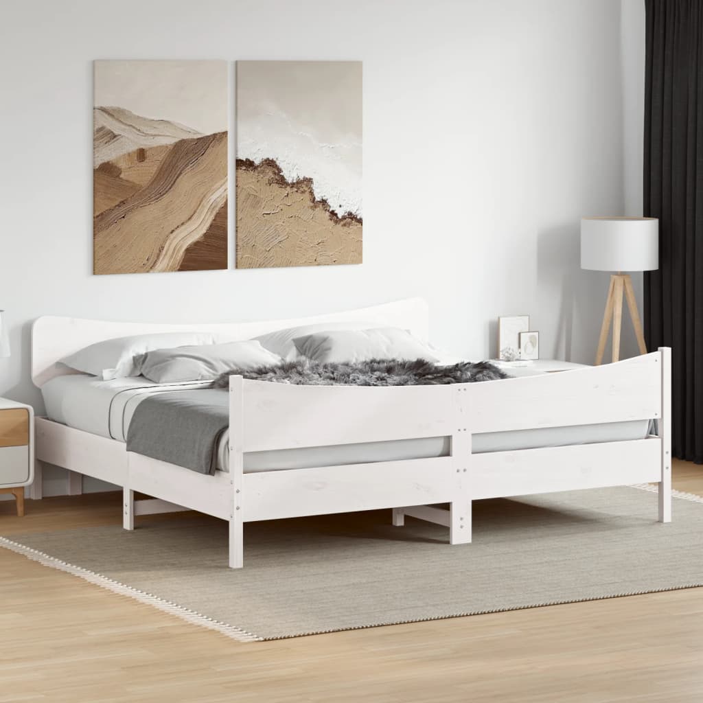 Bedframe White 200x200cm Solid Wood Pine - Decor Base