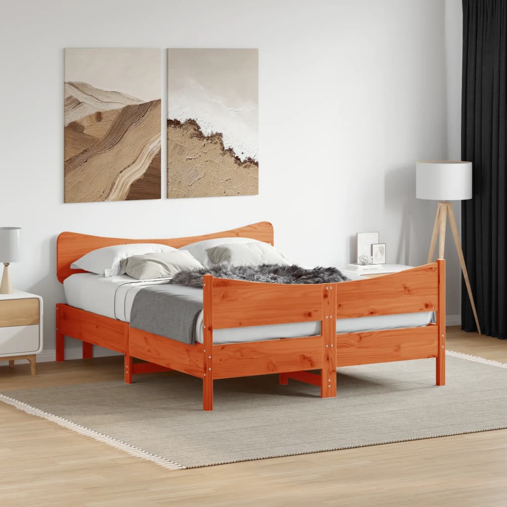 Bedframe Wax Brown 150x200cm King Size Solid Wood Pine - Casper Homes