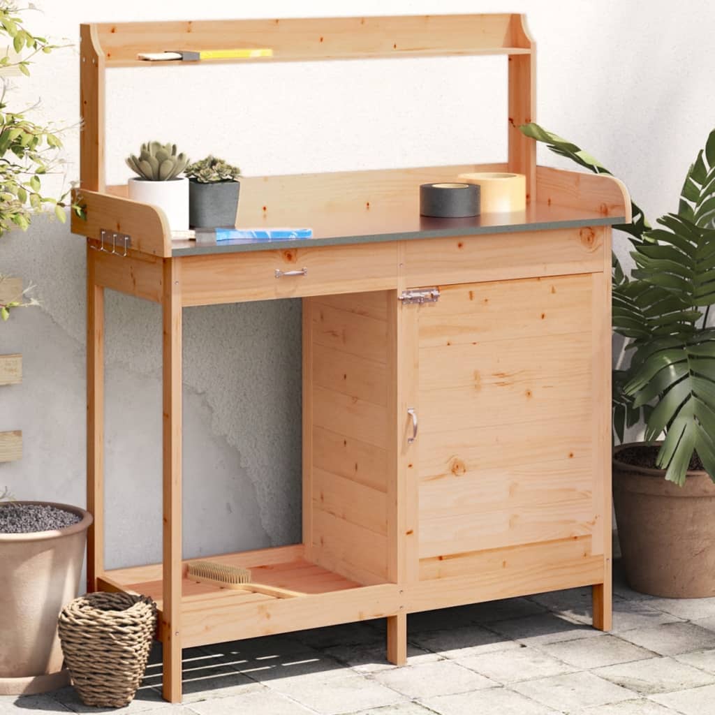 Potting Table with Cabinet Brown 110.5x45x124.5 cm Solid Wood Fir - Charlotte Dunes