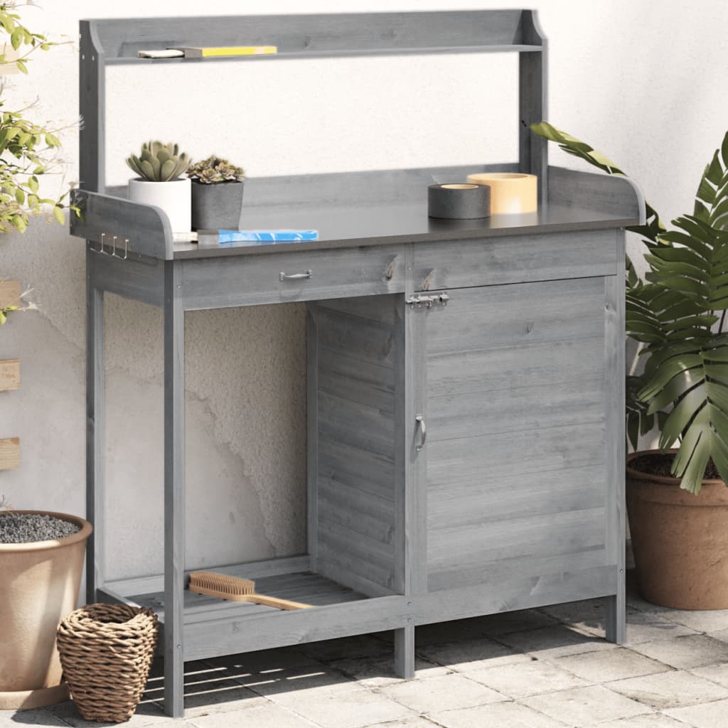 Potting Table with Cabinet Grey 110.5x45x124.5 cm Solid Wood Fir - Casper Homes
