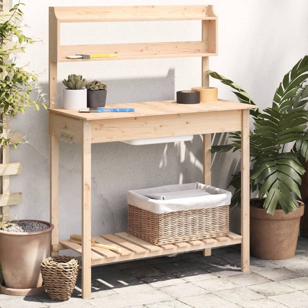 Potting Table with Sink 147.5x44x139.5 cm Solid Wood Fir - Charlotte Dunes