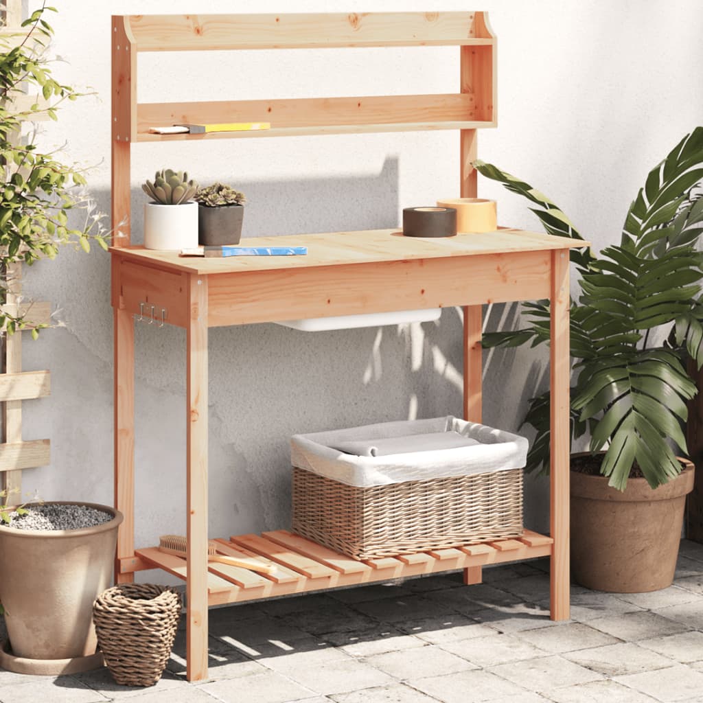 Potting Table with Sink Brown 147.5x44x139.5 cm Solid Wood Fir - Charlotte Dunes