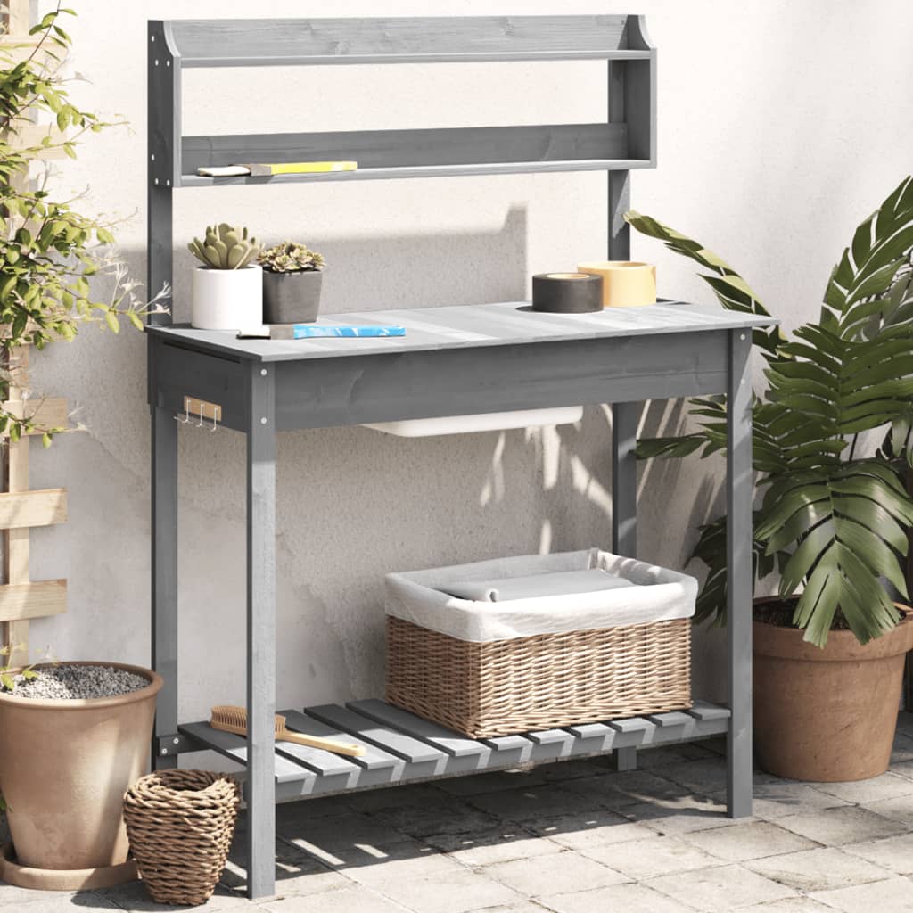 Potting Table with Sink Grey 147.5x44x139.5 cm Solid Wood Fir - Charlotte Dunes