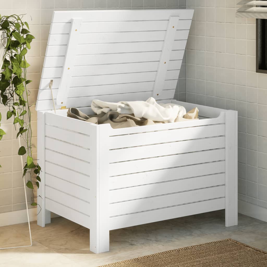 Storage Box with Lid RANA White 80x49x54 cm Solid Wood Pine - vid-4002322 - Discount Dealers