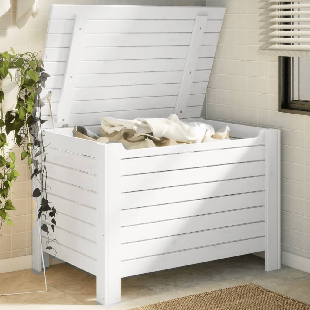 Storage Box with Lid RANA White 100x49x54 cm Solid Wood Pine - vid-4002324 - Discount Dealers