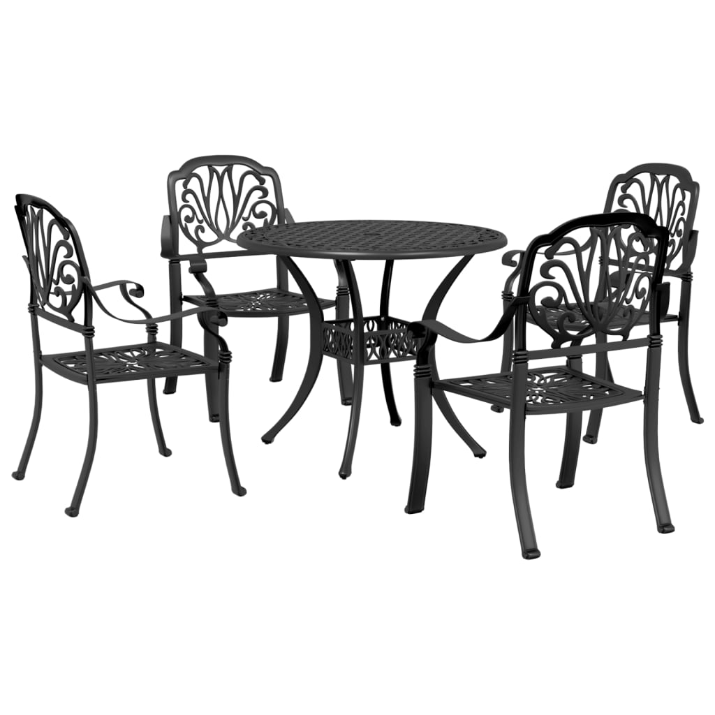 5 Piece Garden Dining Set Black Cast Aluminium - Decor Base