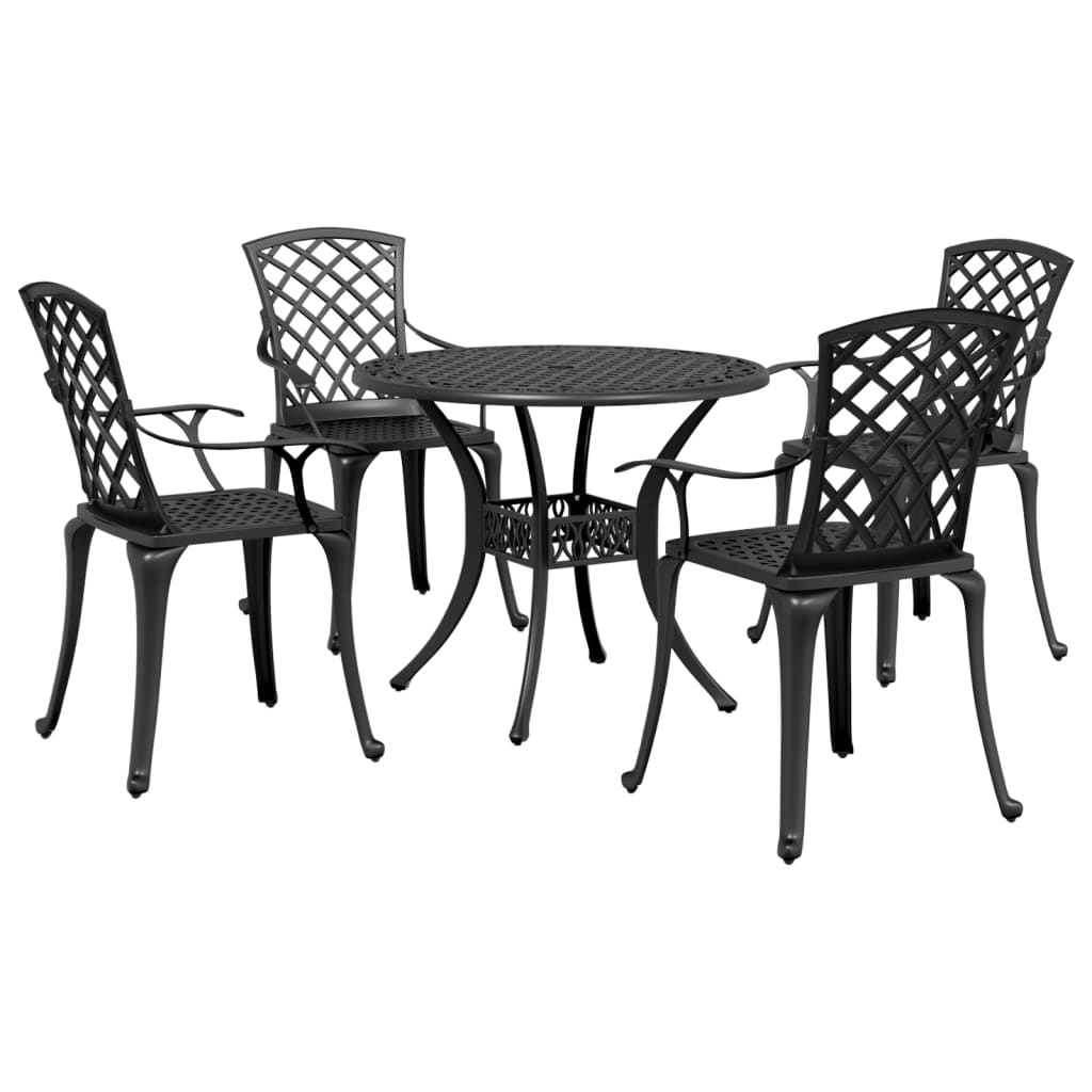 5 Piece Garden Dining Set Black Cast Aluminium - Decor Base