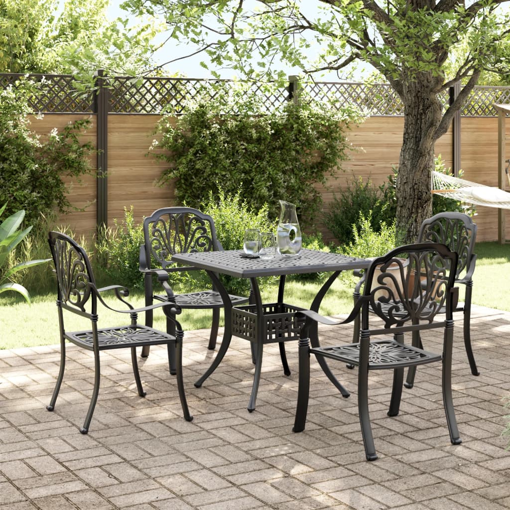 5 Piece Garden Dining Set Black Cast Aluminium - Decor Base
