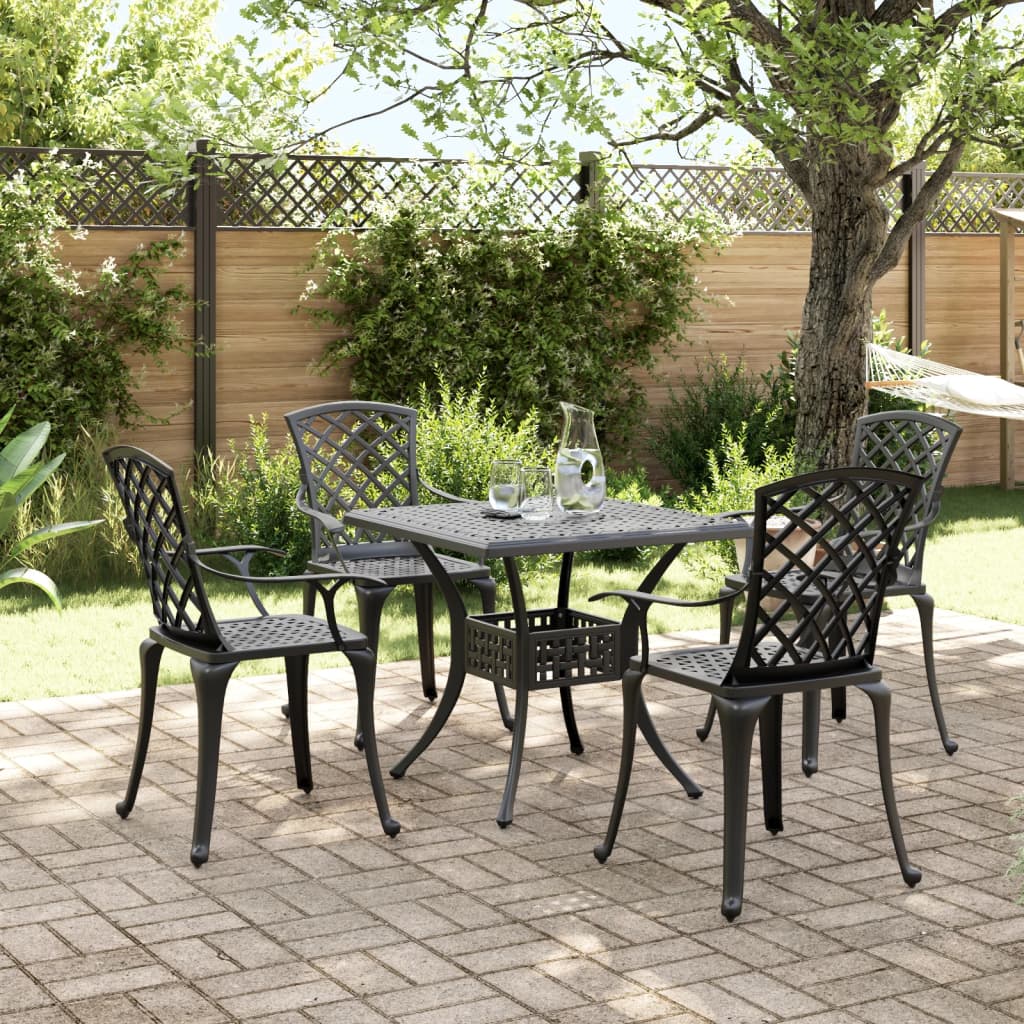 5 Piece Garden Dining Set Black Cast Aluminium - Decor Base