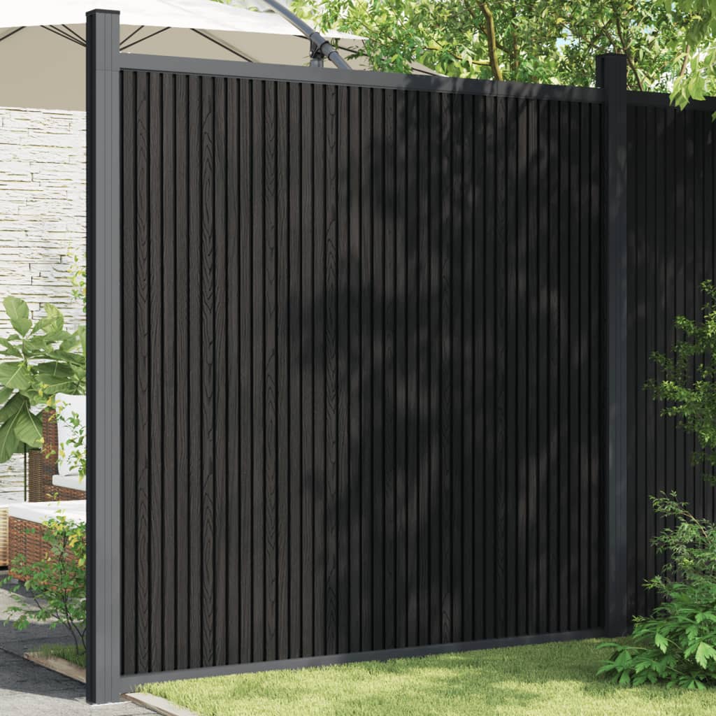 Fence Panel with 2 Post Grey 180x186 cm WPC - The Home Maker