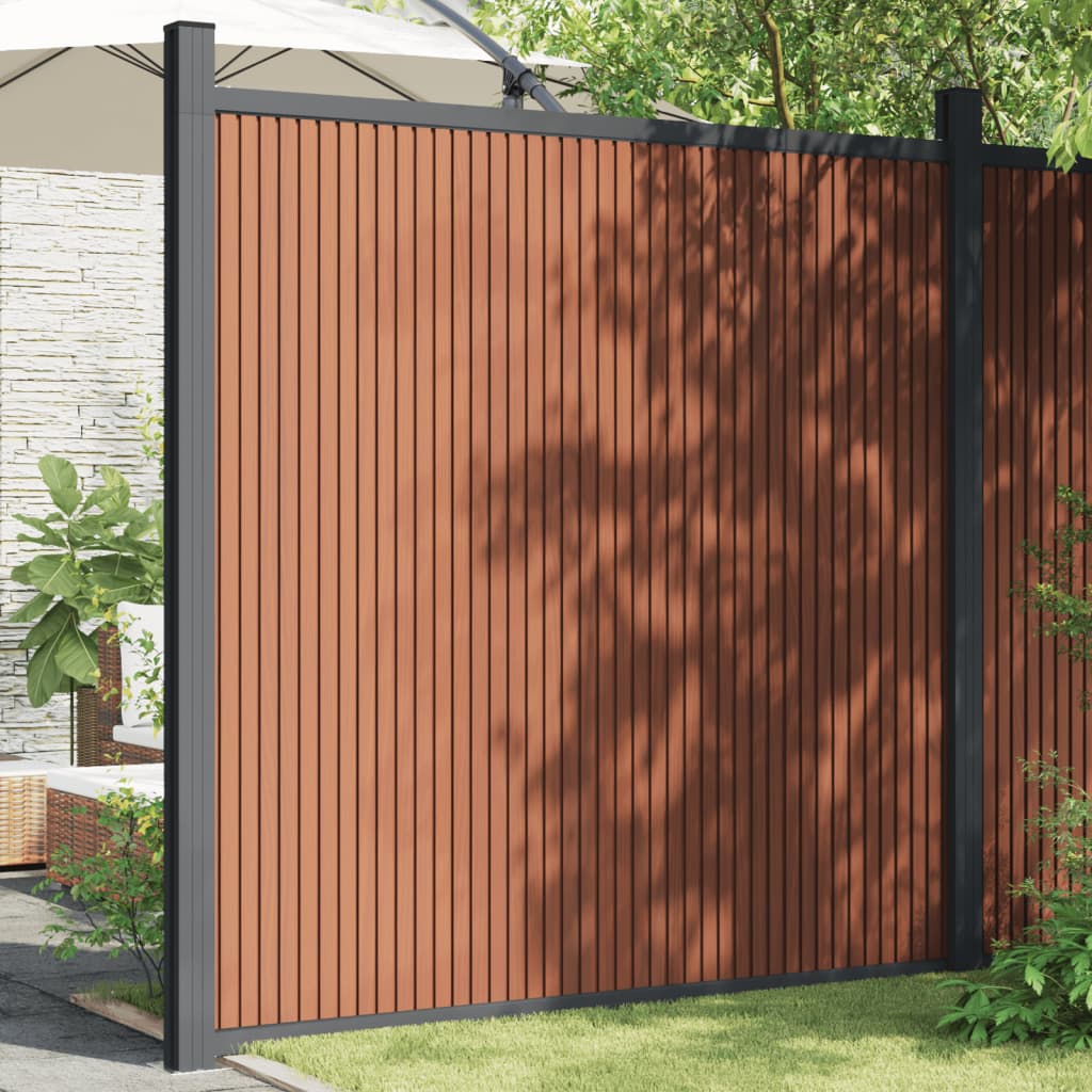 Fence Panel with 2 Posts Brown 180x186 cm WPC - All Things Good