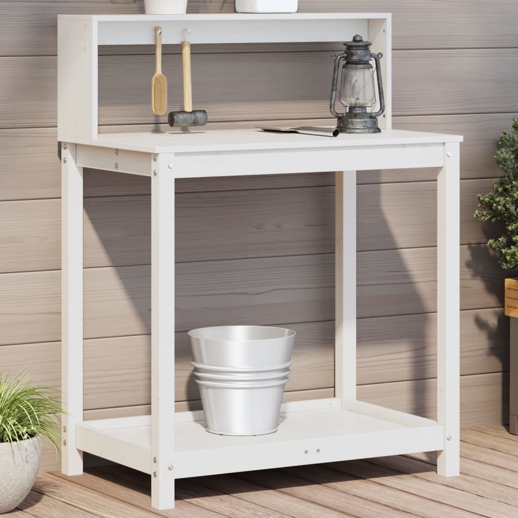 Potting Table with Shelves White 82.5x50x109.5 cm Solid Wood Pine - Merkel Designers
