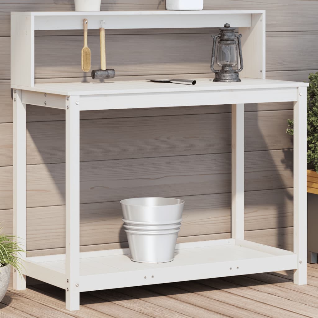 Potting Table with Shelves White 108x50x109.5 cm Solid Wood Pine - Style and Chic
