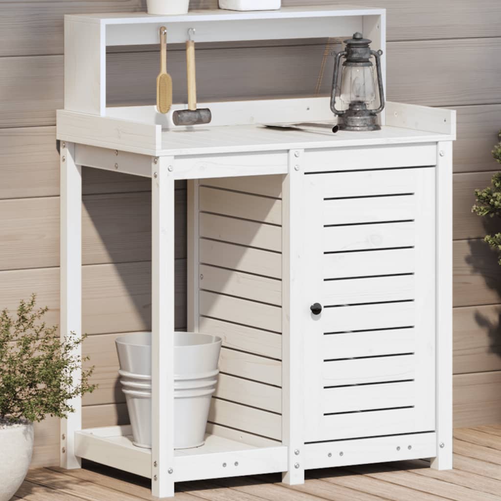 Potting Table with Shelves White 82.5x50x109.5 cm Solid Wood Pine - The Home Maker