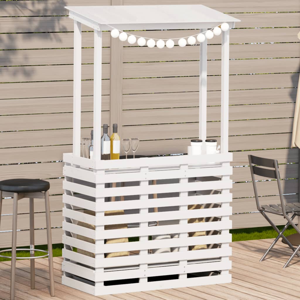 Outdoor Bar Table with Roof White 112.5x57x195.5 cm Solid Wood - Style and Chic