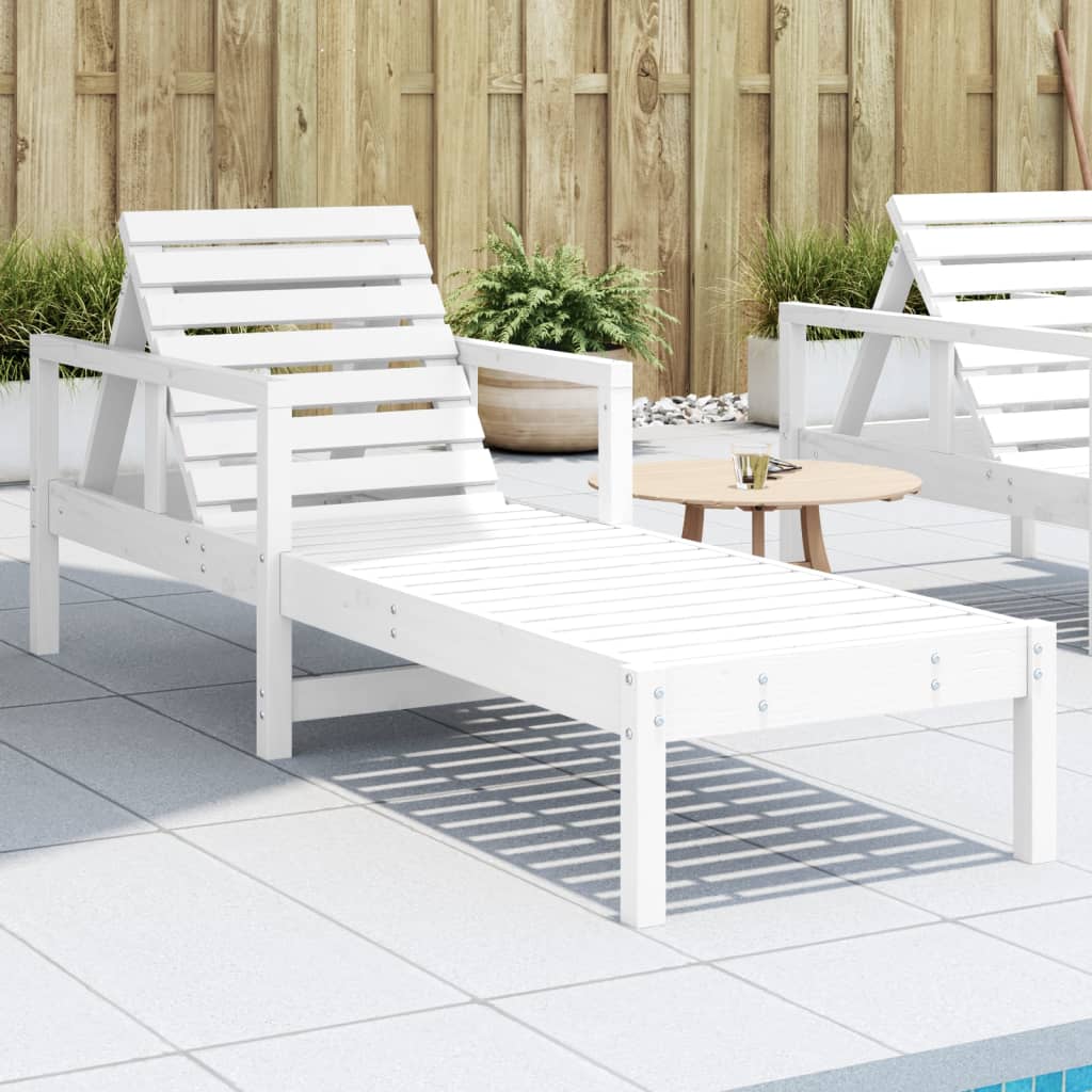 Sun Lounger White 199.5x62x55 cm Solid Wood Pine - The Home Maker