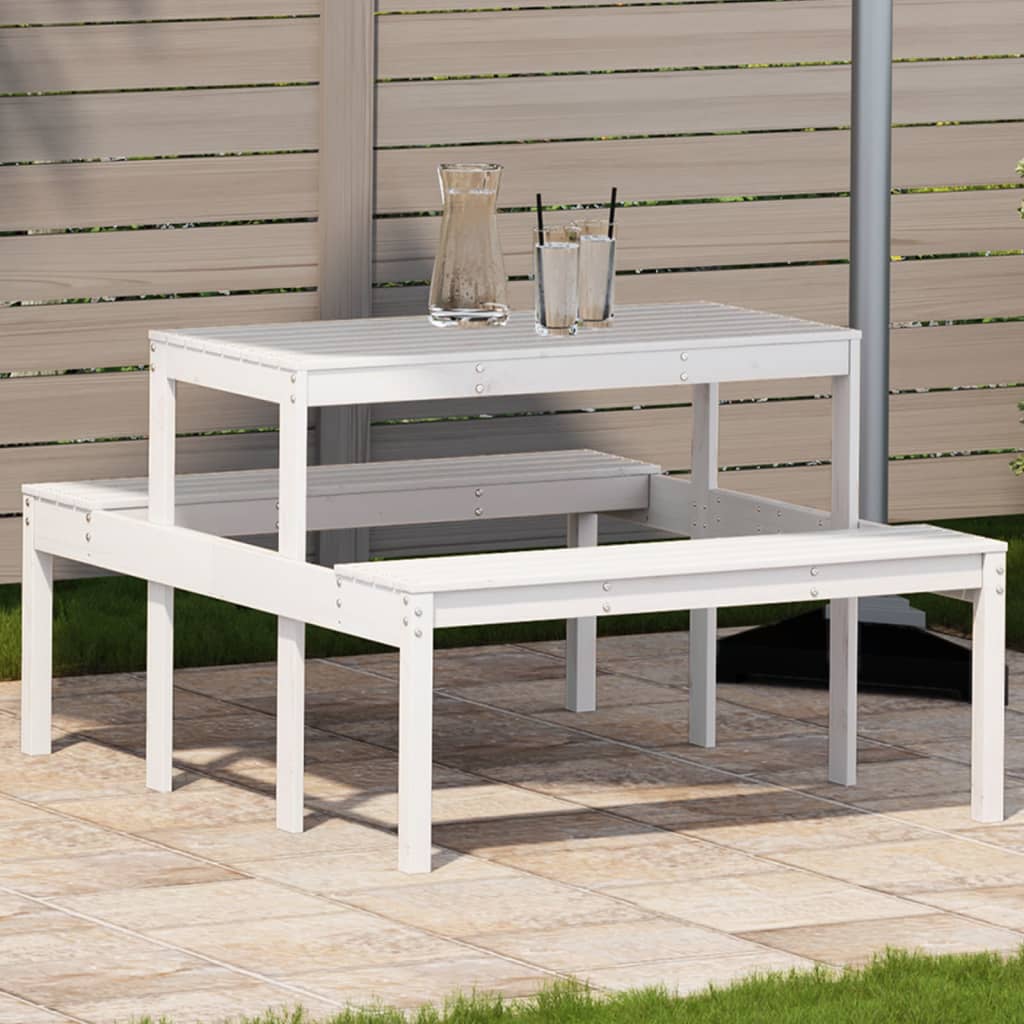 Picnic Table White 110x134x75 cm Solid Wood Pine - The Home Maker
