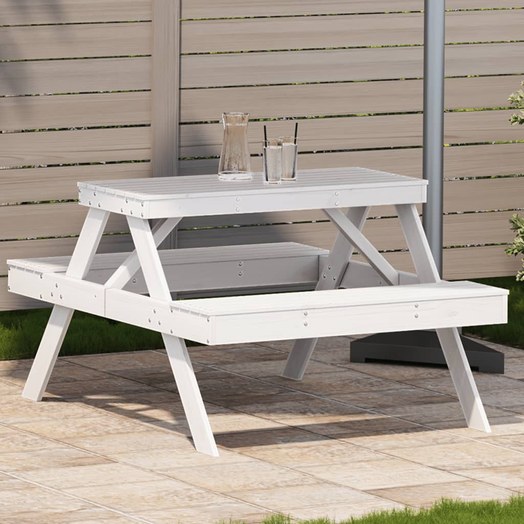 Picnic Table White 105x134x75 cm Solid Wood Pine - Style and Chic