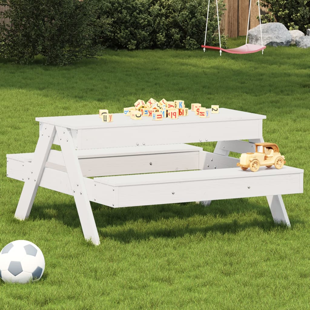 Picnic Table with Sandpit for Kids White Solid Wood Pine - The Home Maker