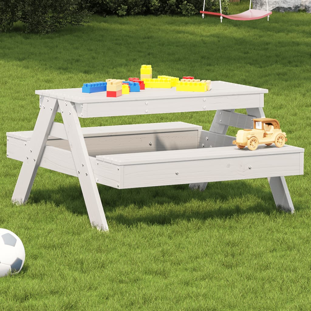 Picnic Table for Kids White 88x97x52 cm Solid Wood Pine - All Things Good