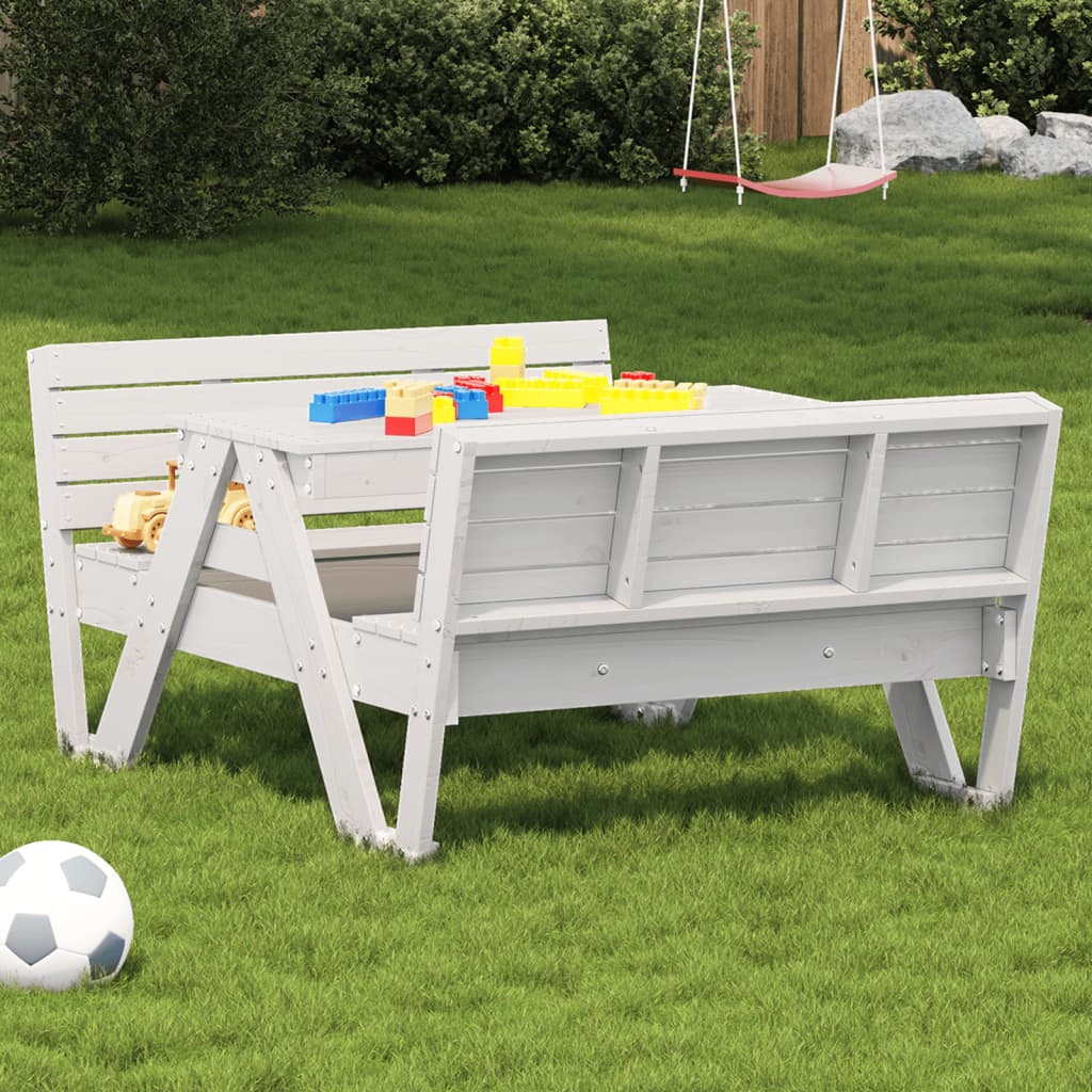 Picnic Table for Kids White 88x122x58 cm Solid Wood Pine - Merkel Designers
