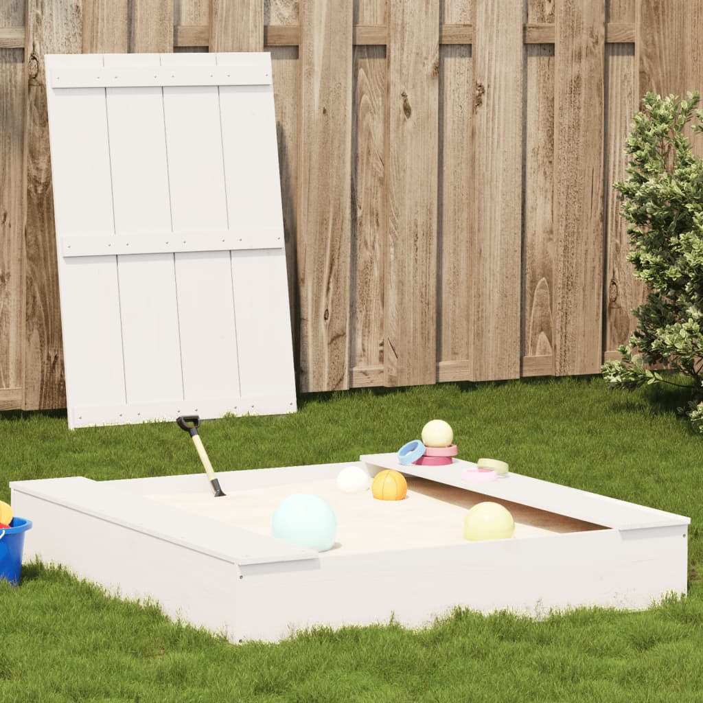 Sandpit with Cover White 111x111x19.5 cm Solid Wood Pine - All Things Good