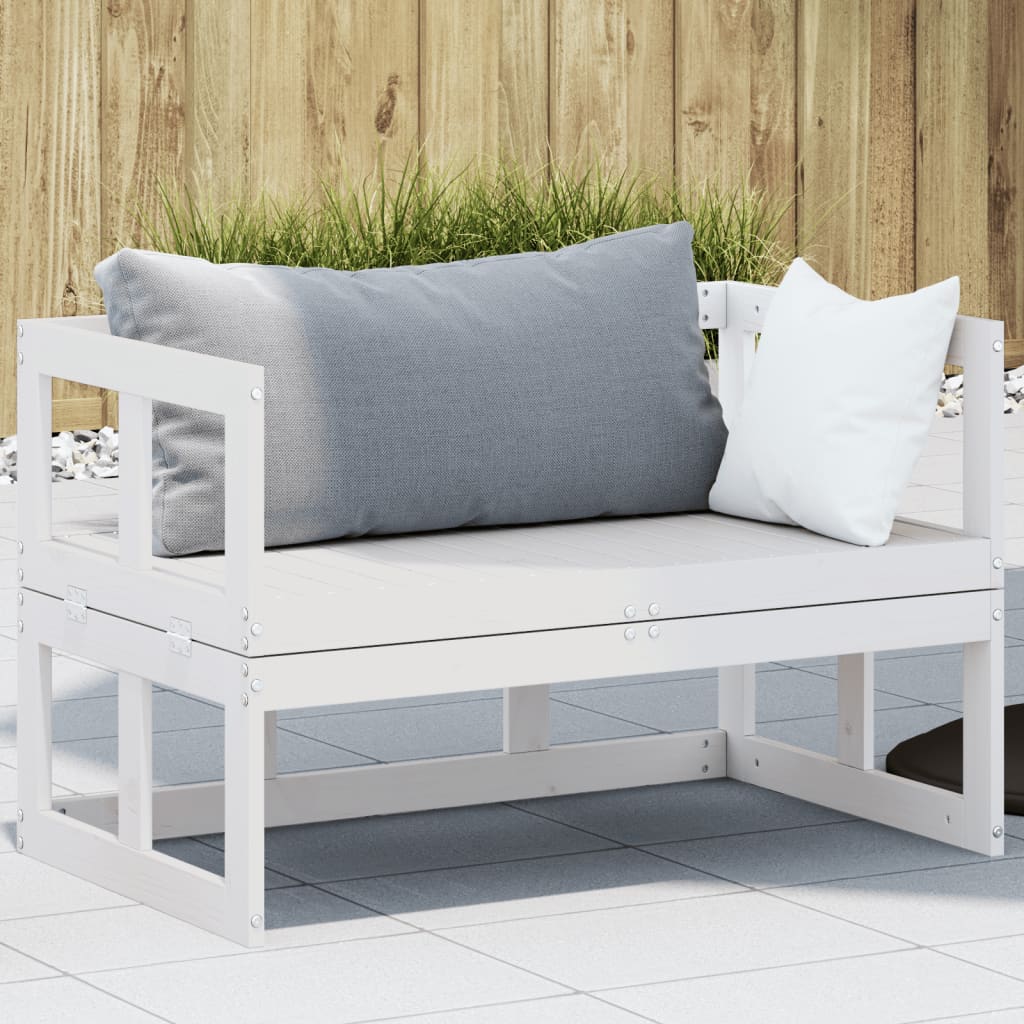Garden Sofa Bench Extendable White Solid Wood Pine - All Things Good