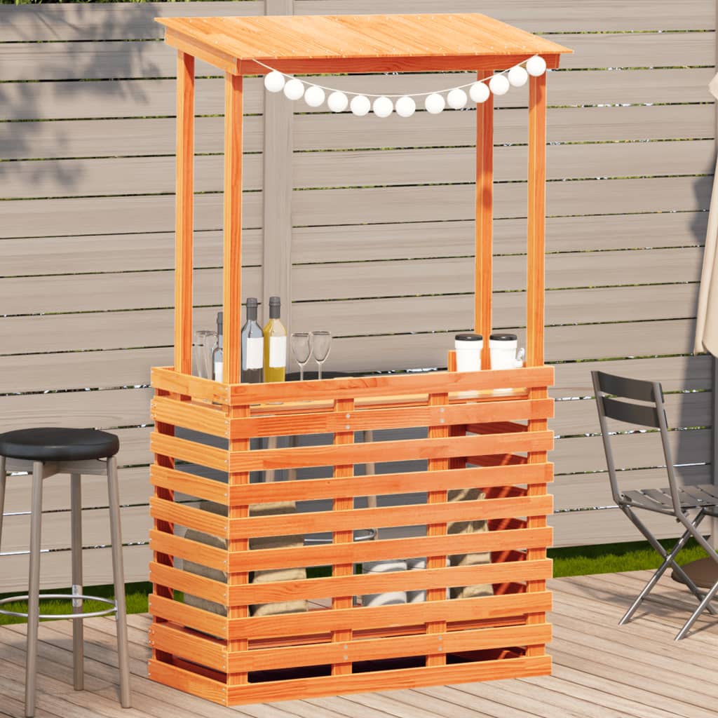 Outdoor Bar Table with Roof Brown 112.5x57x195.5 cm Solid Wood - The Home Maker