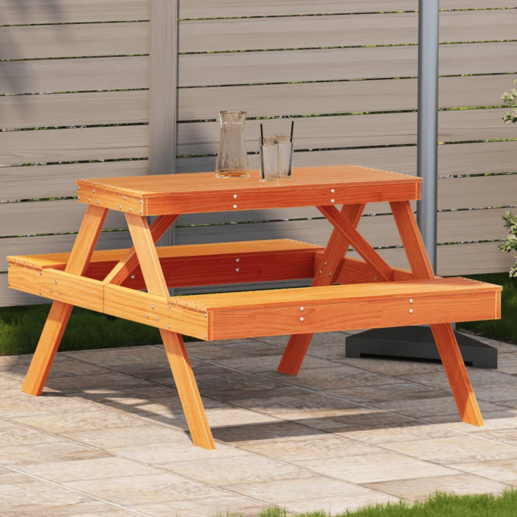 Picnic Table Wax Brown 105x134x75 cm Solid Wood Pine - Decor Base