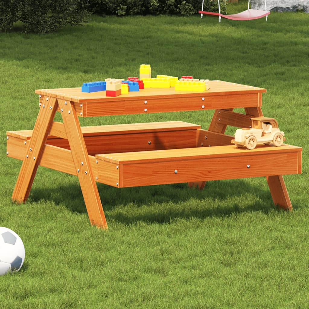 Picnic Table for Kids Wax Brown 88x97x52 cm Solid Wood Pine - Discount Dealers