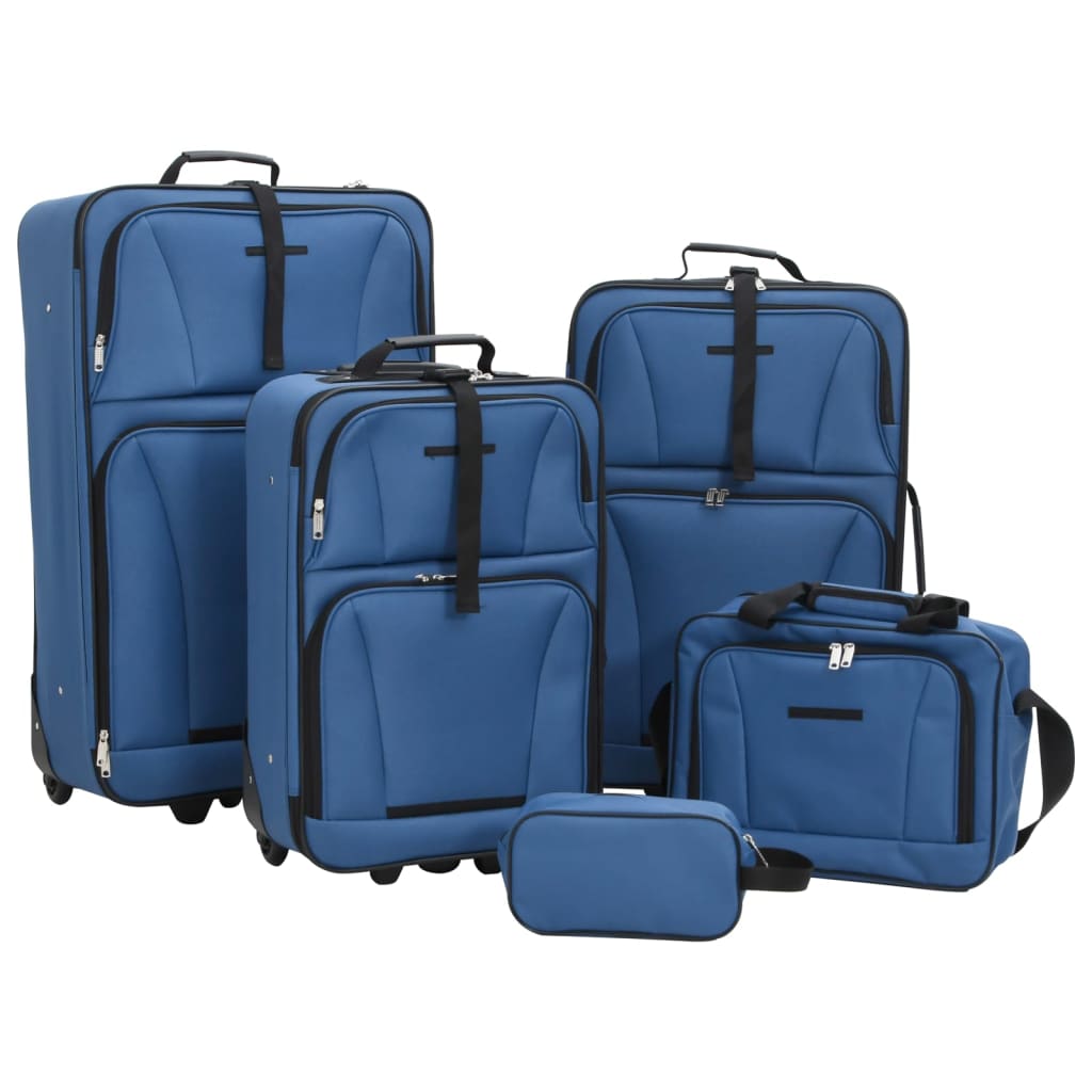 5 Piece Travel Luggage Set Bule Fabric - Casper Homes