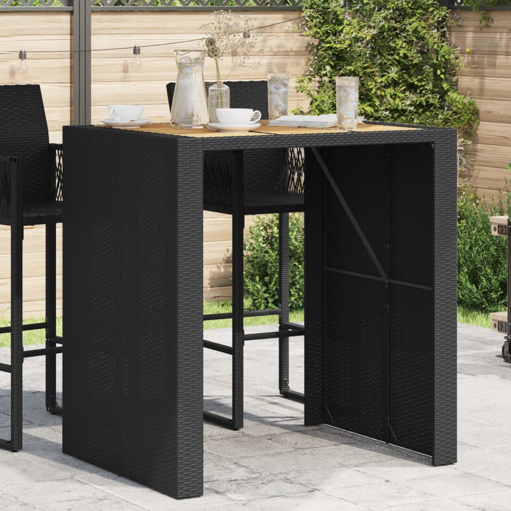 Garden Bar Table with Acacia Wood Top Black 105x80x110 cm Poly Rattan - Charlotte Dunes