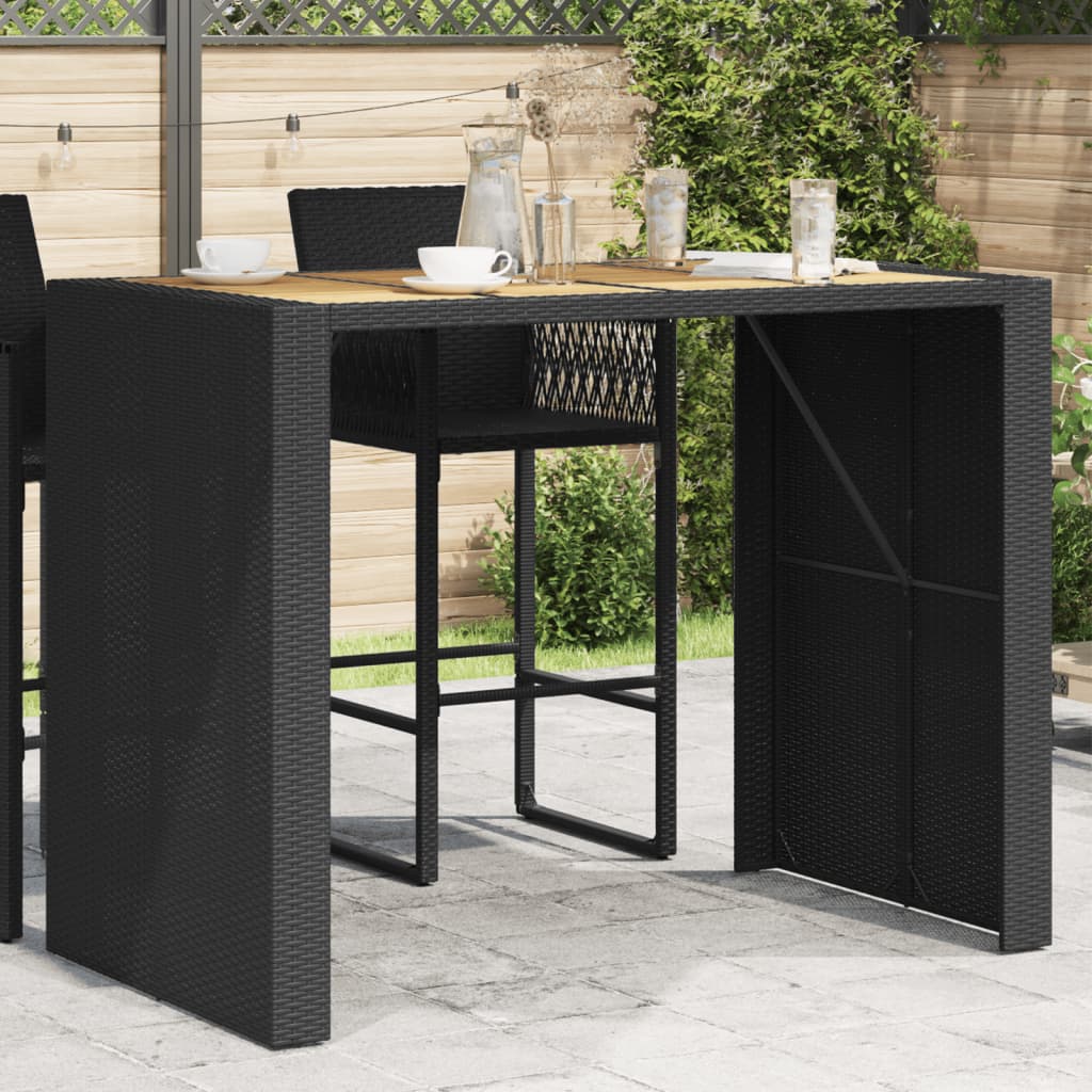 Garden Bar Table with Acacia Wood Top Black 145x80x110 cm Poly Rattan - Charlotte Dunes