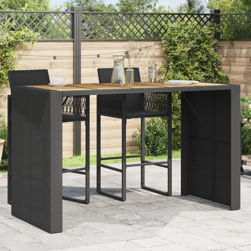Garden Bar Table with Acacia Wood Top Black 185x80x110 cm Poly Rattan - Charlotte Dunes