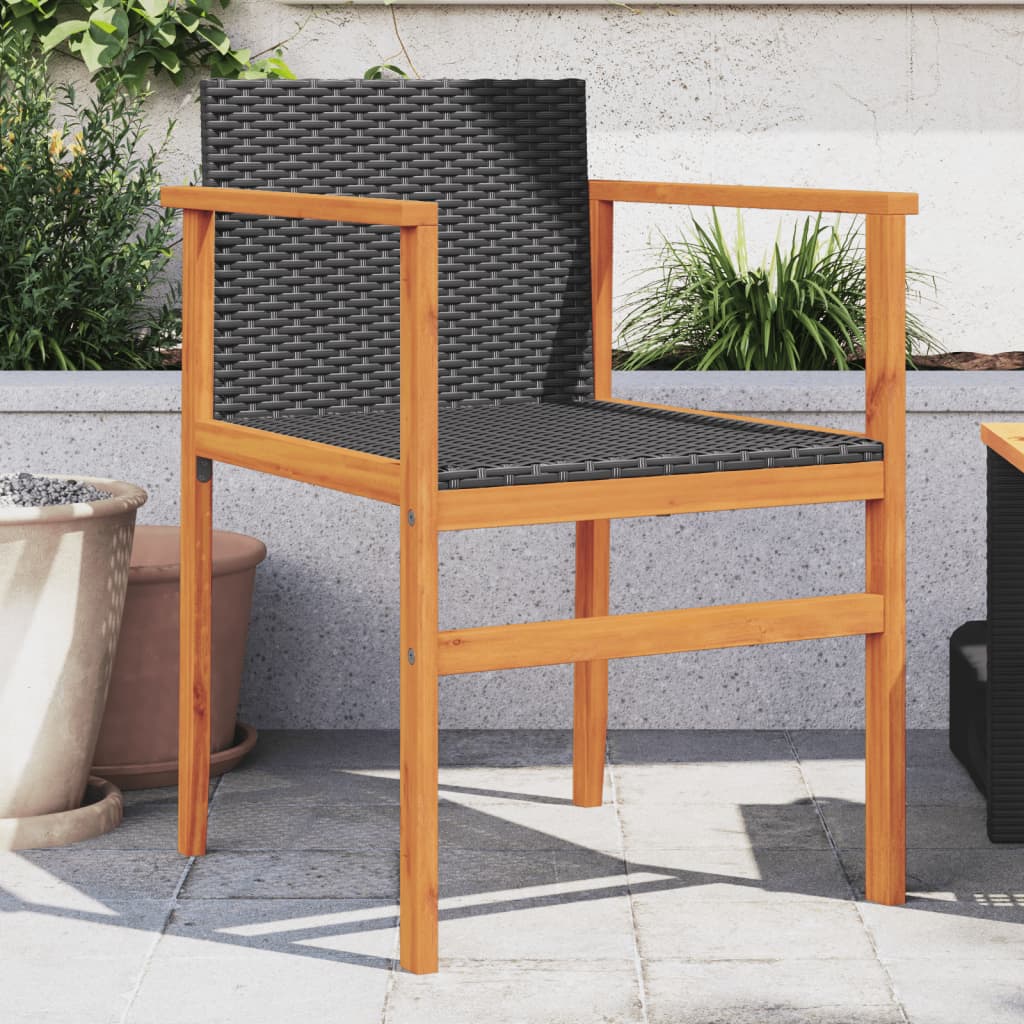 Garden Chairs 2 pcs Black Poly Rattan&Solid Wood - Decor Base