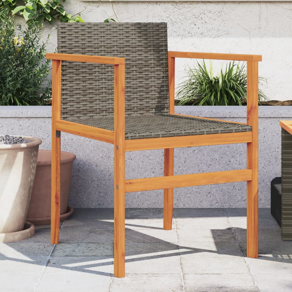 Garden Chairs 2 pcs Grey Poly Rattan&Solid Wood - Decor Base