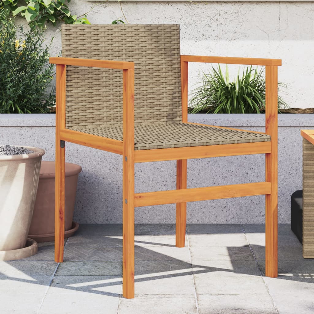 Garden Chairs 2 pcs Beige Poly Rattan&Solid Wood - Decor Base