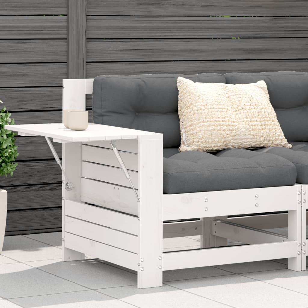 Garden Armrest Sofa with Side Table White Solid Wood Pine - Style and Chic