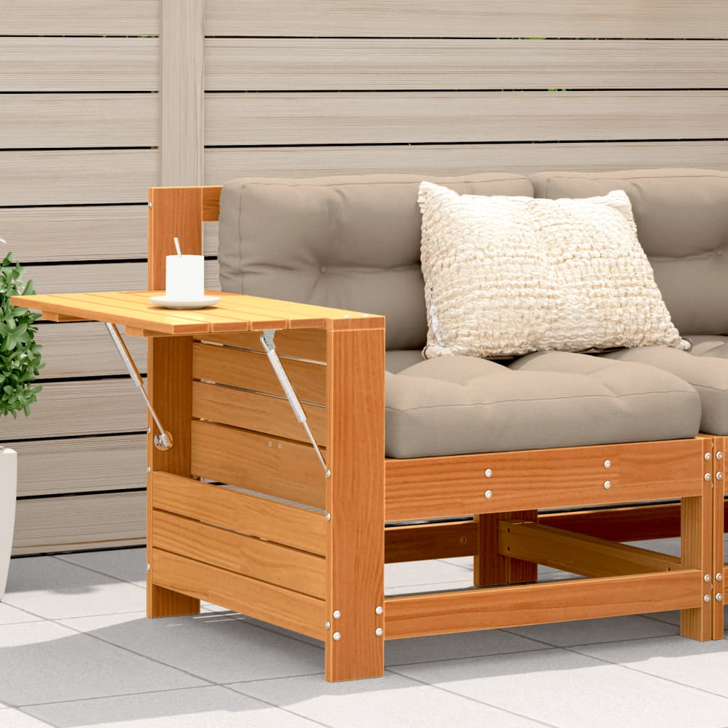 Garden Armrest Sofa with Side Table Wax Brown Solid Wood Pine - The Home Maker