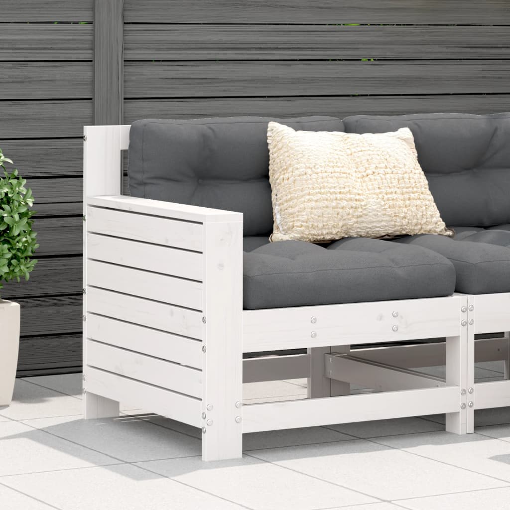 Garden Armrest Sofa with Cushion White Solid Wood Pine - Style and Chic