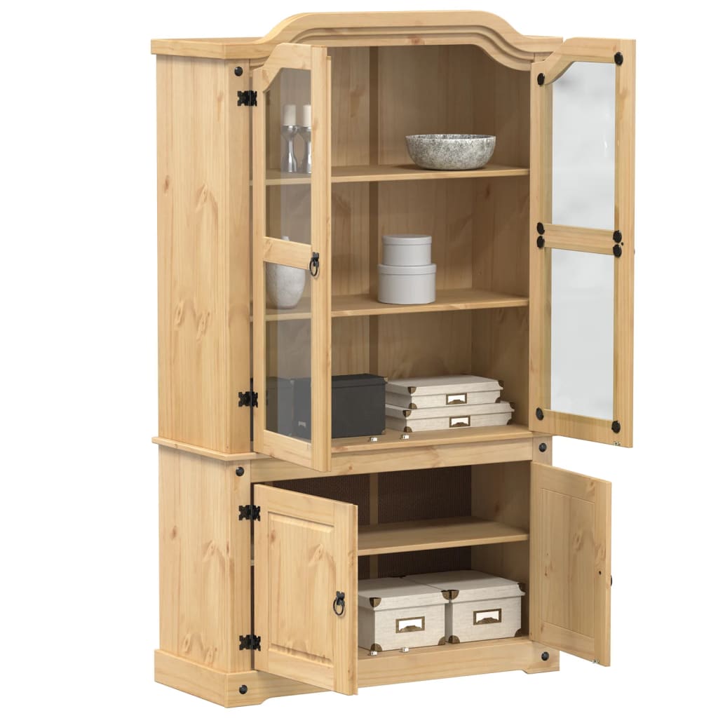 Glass Display Cabinet Corona 103.5x42x180 cm Solid Wood Pine - Charlotte Dunes