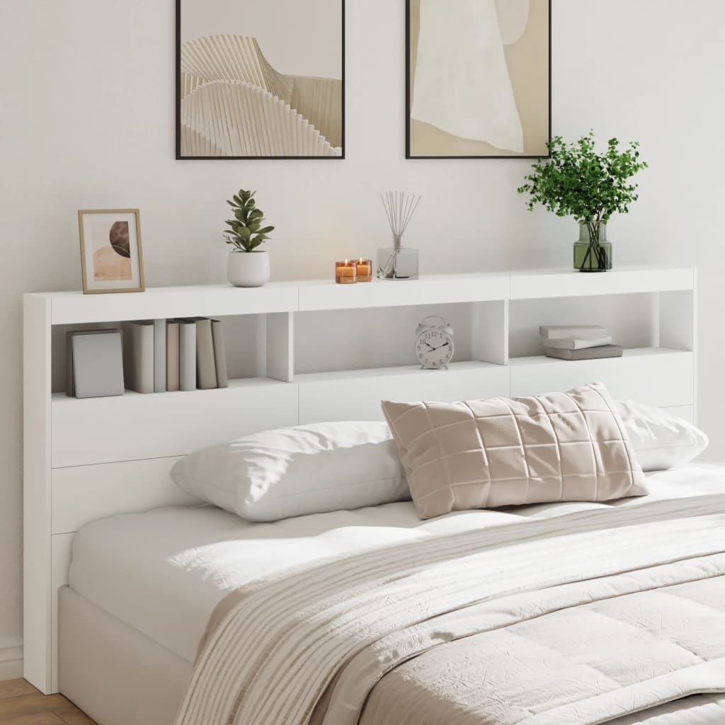 Headboard Cabinet with LED White 220x17x102 cm - Charlotte Dunes