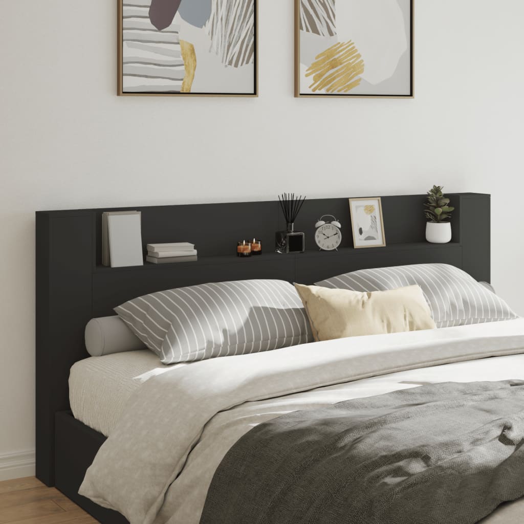 Headboard Cabinet with LED Black 220x16.5x103.5 cm - R and M Furniture