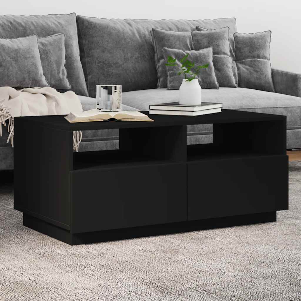 Coffee Table with LED Lights Black 90x49x40 cm - Design Hut